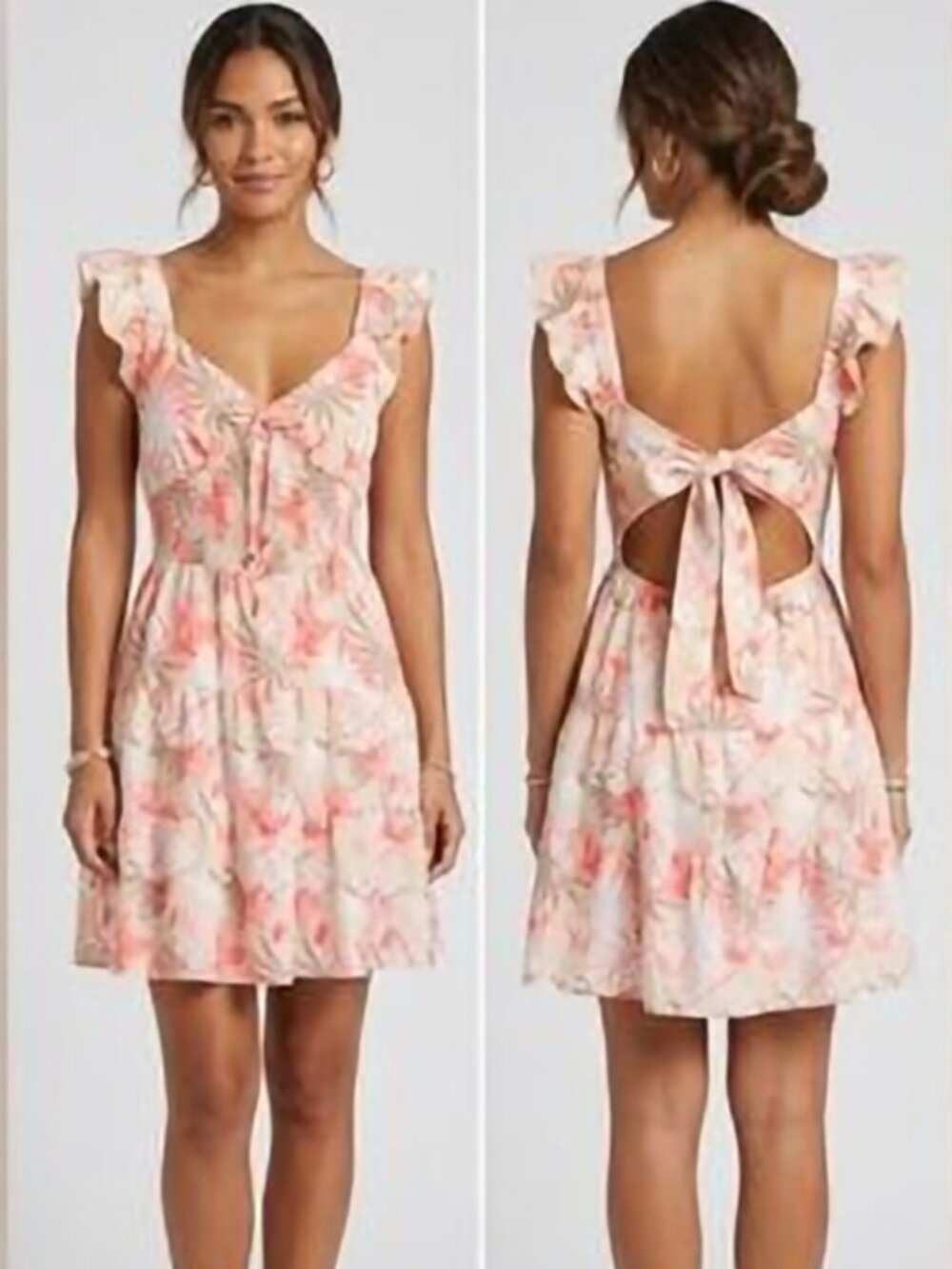 Madden NYC Pink Tan Floral Tropical Sleeveless Mini Dress Womens Size Medium NWT
